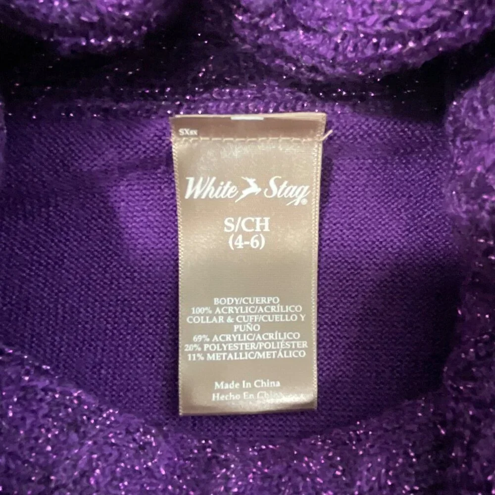 NWT White Stag Y2K Purple Cowl Neck Long Sweater‎ Women S 4/6 Metallic Knit Trim